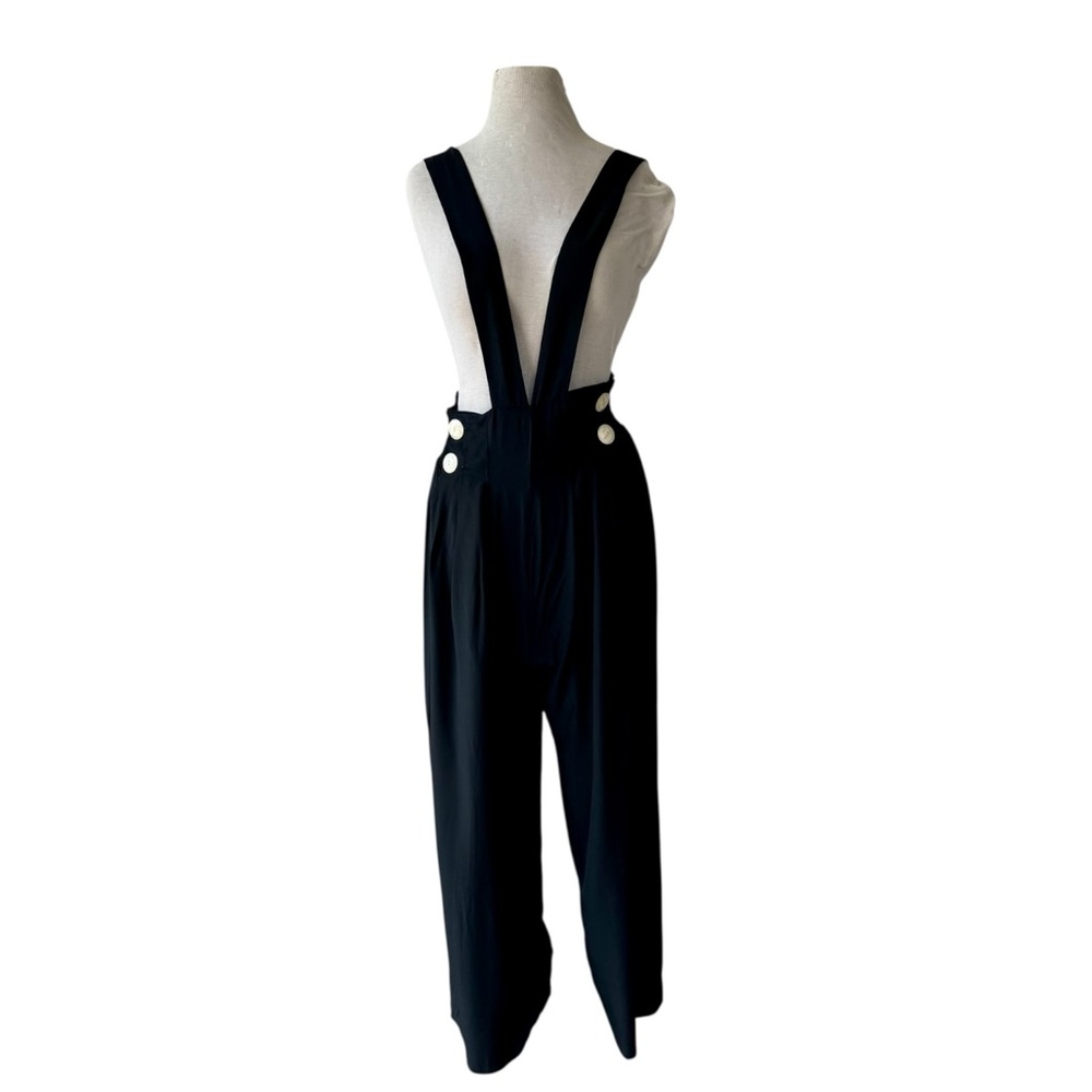 Vtg 90s Atina Black Suspender Wide Leg Jumpsuit Sz 10 High Waist Karon Crosby - Picture 4 of 7